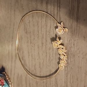 Adjustable Sterling Silver Gold plated rose crystal choker necklace